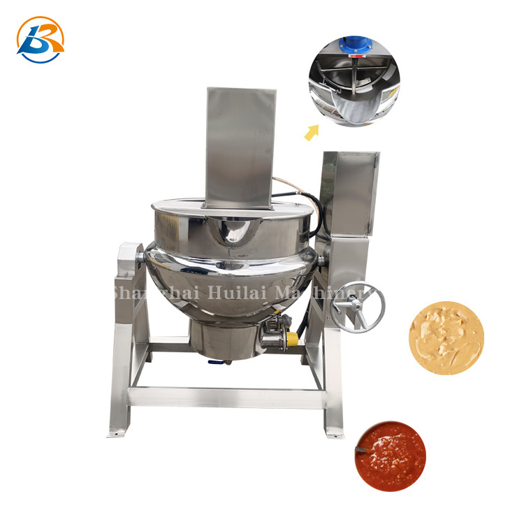 Automatic Steel Cooking Machine/Food Cooking Tilting Pot/Electric Steam Gas Heated Jacketed Kettle With Mixer