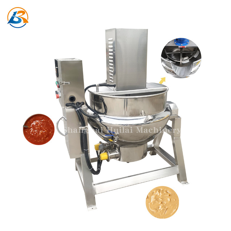 Automatic Steel Cooking Machine/Food Cooking Tilting Pot/Electric Steam Gas Heated Jacketed Kettle With Mixer