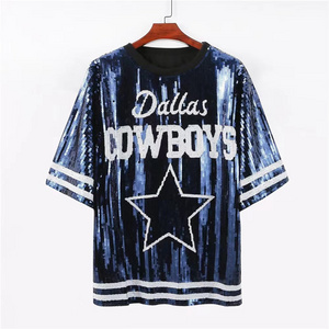 Sequin Women Jersey Dress 2023 New Cowboy Baseball Football Game Female Tops