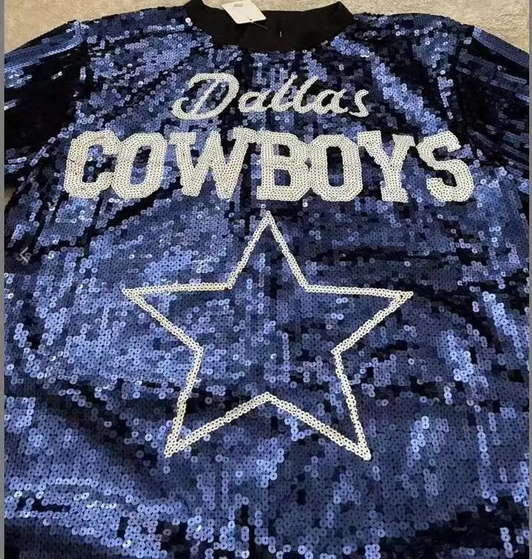 Sequin Women Jersey Dress 2023 New Cowboy Baseball Football Game Female Tops