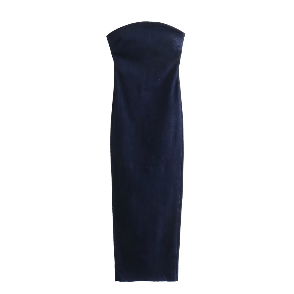 Clothes Summer Evening Dresses Party Blue Denim Female Long Dress Women Sexy Strapless Backless Zipper Split Dress