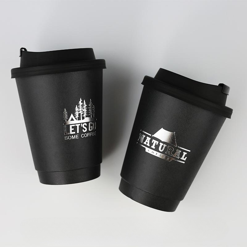 8oz  10oz 12oz 16oz 18oz 20oz PLA  disposable double wall  stamping custom logo all black hot coffee paper cup