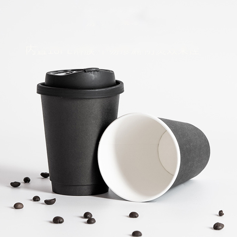 2023 New Design Biodegradable Disposable PLA Plastic Beverage  8oz 12oz 16oz  Black Disposable Double Wall coffee cup