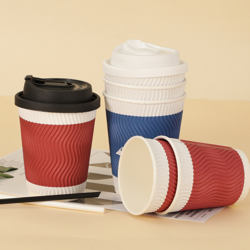 ShiRong printed cup paper manufacturers disposable rippled paper coffee cups 8oz ripple wall paper cup with logo