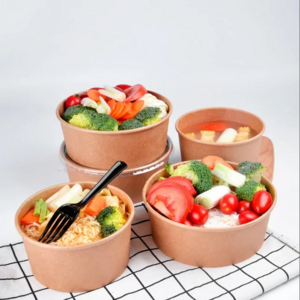 Kraft bowls Custom Print Disposable rice bowl for fastfood packaging kraft paper bowls