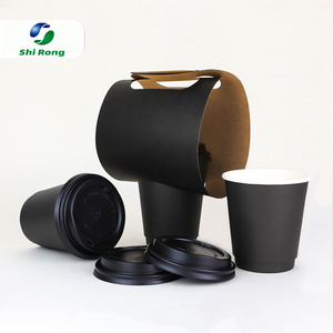 2023 New Design Biodegradable Disposable PLA Plastic Beverage  8oz 12oz 16oz  Black Disposable Double Wall coffee cup