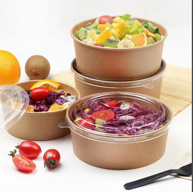 Kraft bowls Custom Print Disposable rice bowl for fastfood packaging kraft paper bowls