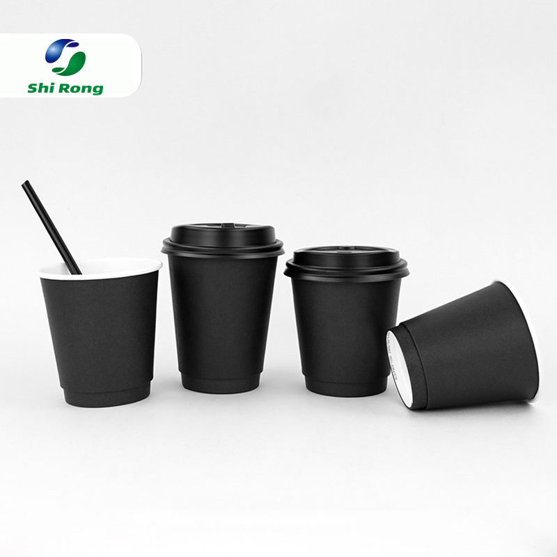 2023 New Design Biodegradable Disposable PLA Plastic Beverage  8oz 12oz 16oz  Black Disposable Double Wall coffee cup