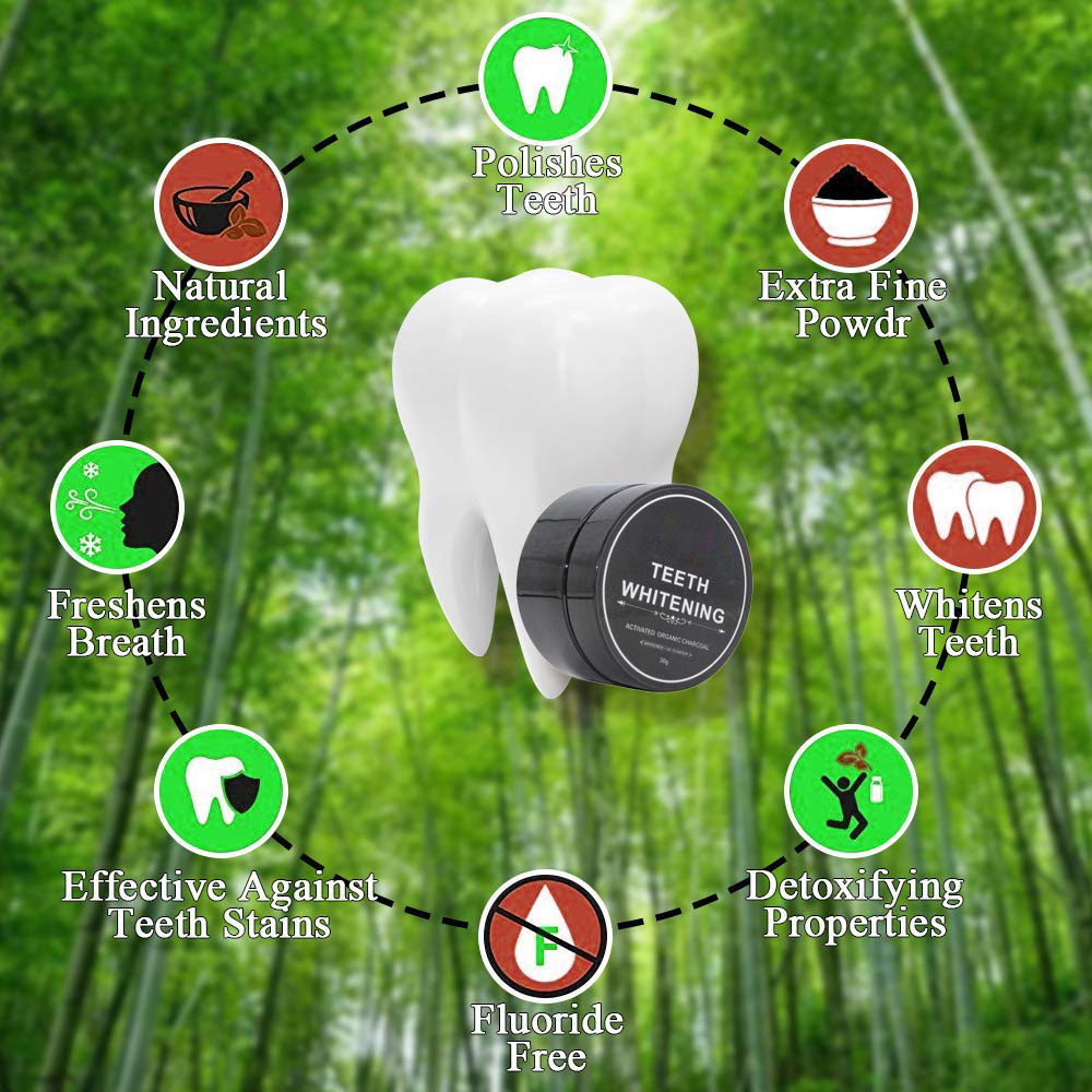 OEM Organic Activated Bamboo Charcoal Natural Teeth Whitening Powder with Brush