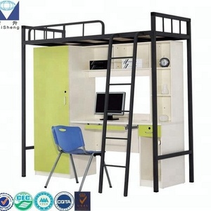 Student used dormitory bunk bed with study table and wardrobe