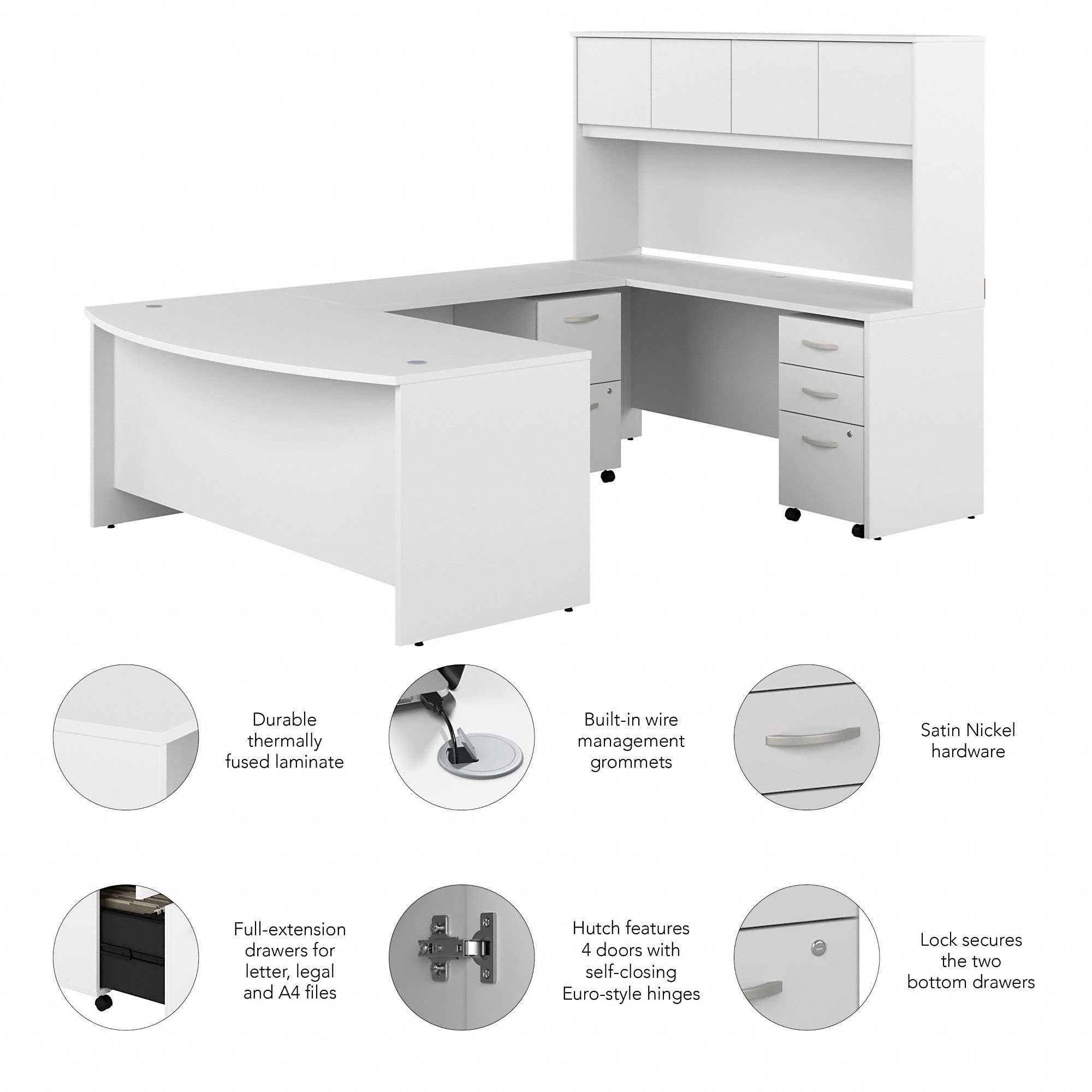 Manager Ceo Boss Executive Office Table C U Shaped Office Desk With Hutch And Mobile File Cabinets