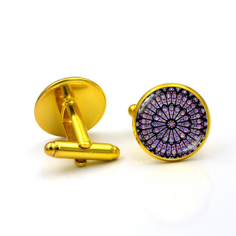 European and American jewelry retro compass time gemstone cufflinks men and women cufflinks tie clip cuff buttons