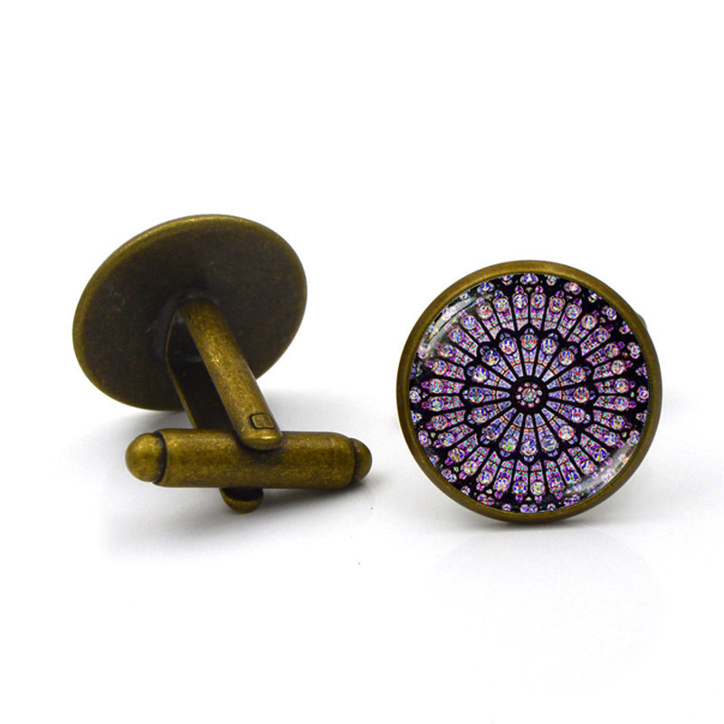 European and American jewelry retro compass time gemstone cufflinks men and women cufflinks tie clip cuff buttons