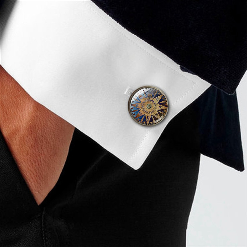 European and American jewelry retro compass time gemstone cufflinks men and women cufflinks tie clip cuff buttons