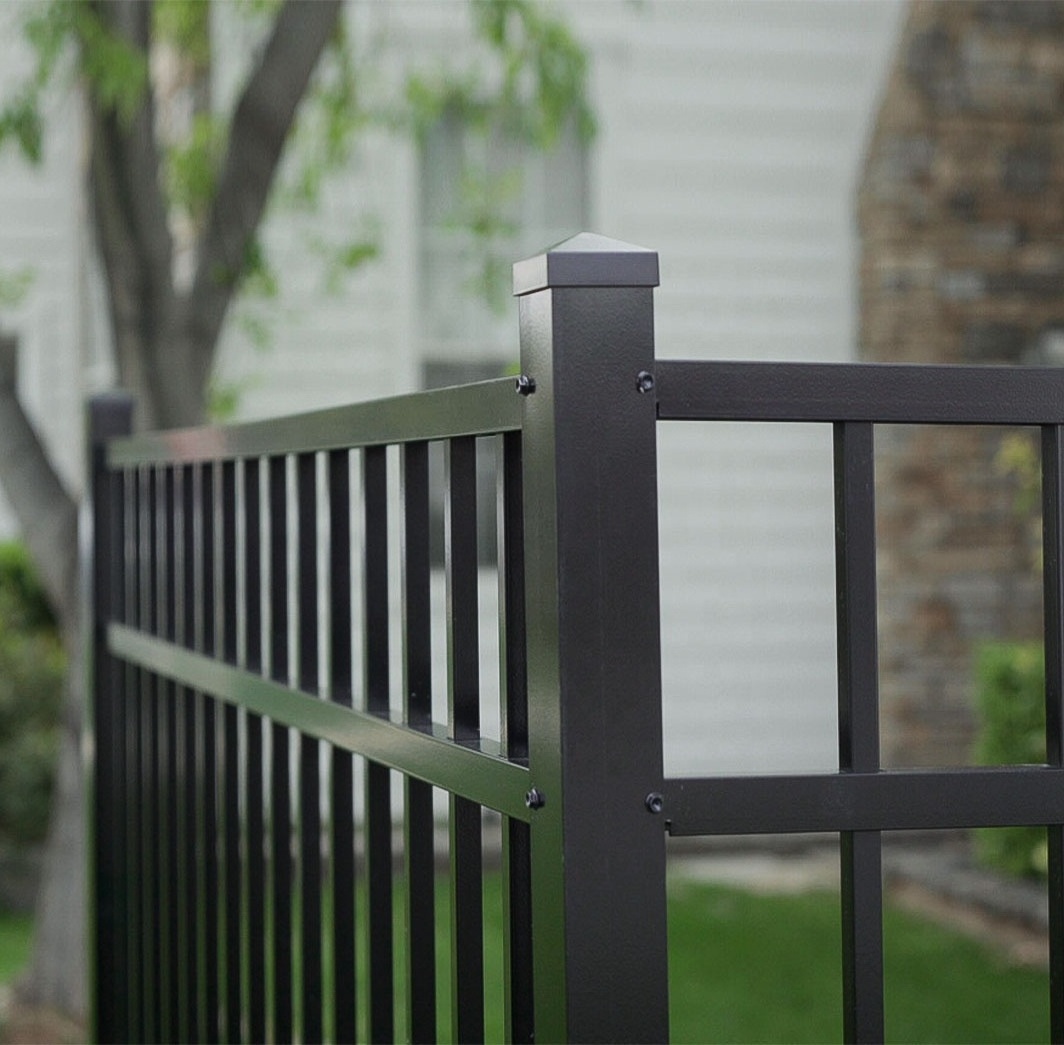 Easily assembled decorative style steel fence flat rail top welded residential metal fence balcony fence for garden