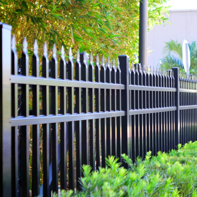 Sustainable metal fence panels  hot dip galvanized black steel fence modern anti climbing steel picket fence for roadside