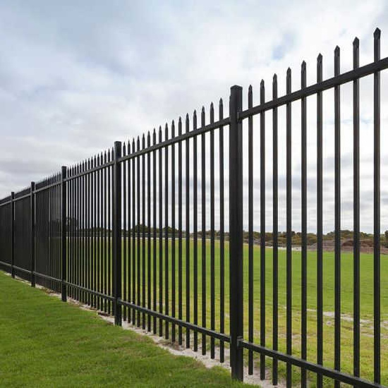 Sustainable metal fence panels  hot dip galvanized black steel fence modern anti climbing steel picket fence for roadside