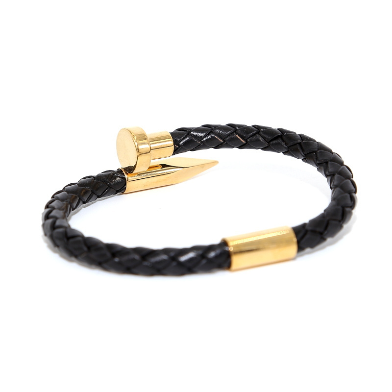 New Fashionable genuine Leather Bracelet For Women Men,Stainless Steel Magnetic Buckle Nail Bracelet