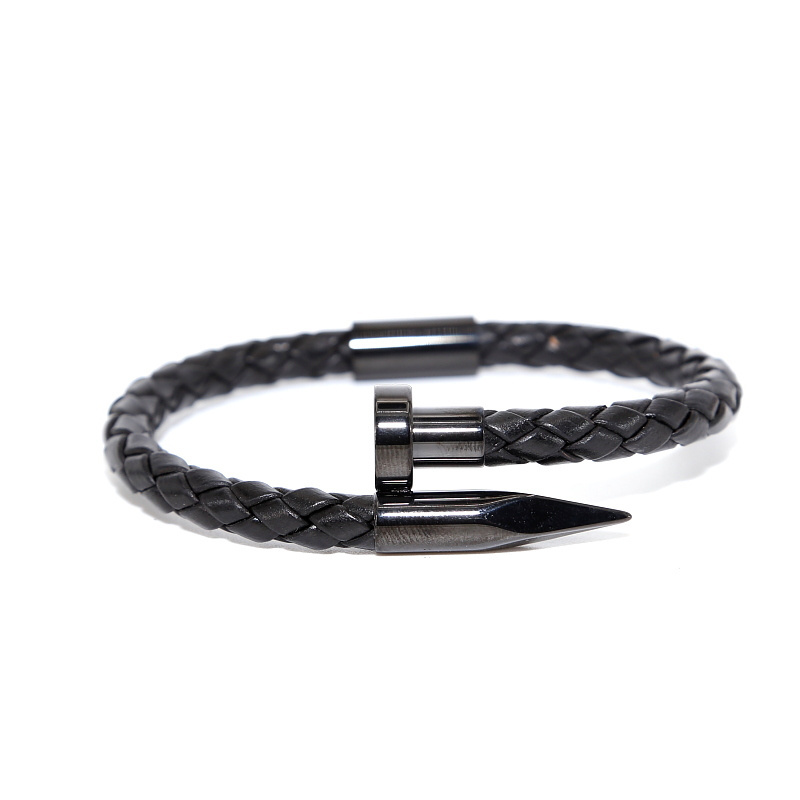 New Fashionable genuine Leather Bracelet For Women Men,Stainless Steel Magnetic Buckle Nail Bracelet