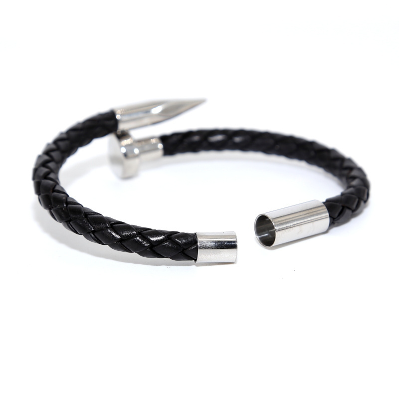 New Fashionable genuine Leather Bracelet For Women Men,Stainless Steel Magnetic Buckle Nail Bracelet