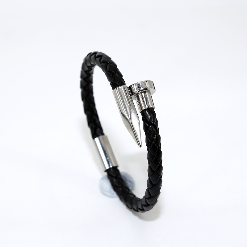 New Fashionable genuine Leather Bracelet For Women Men,Stainless Steel Magnetic Buckle Nail Bracelet