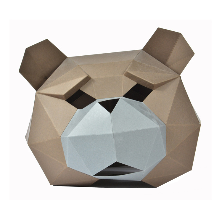 Educational Toy Games Paper 3D Puzzles Cartoon Bear Head Mask Animals Jigsaw Toys for Children