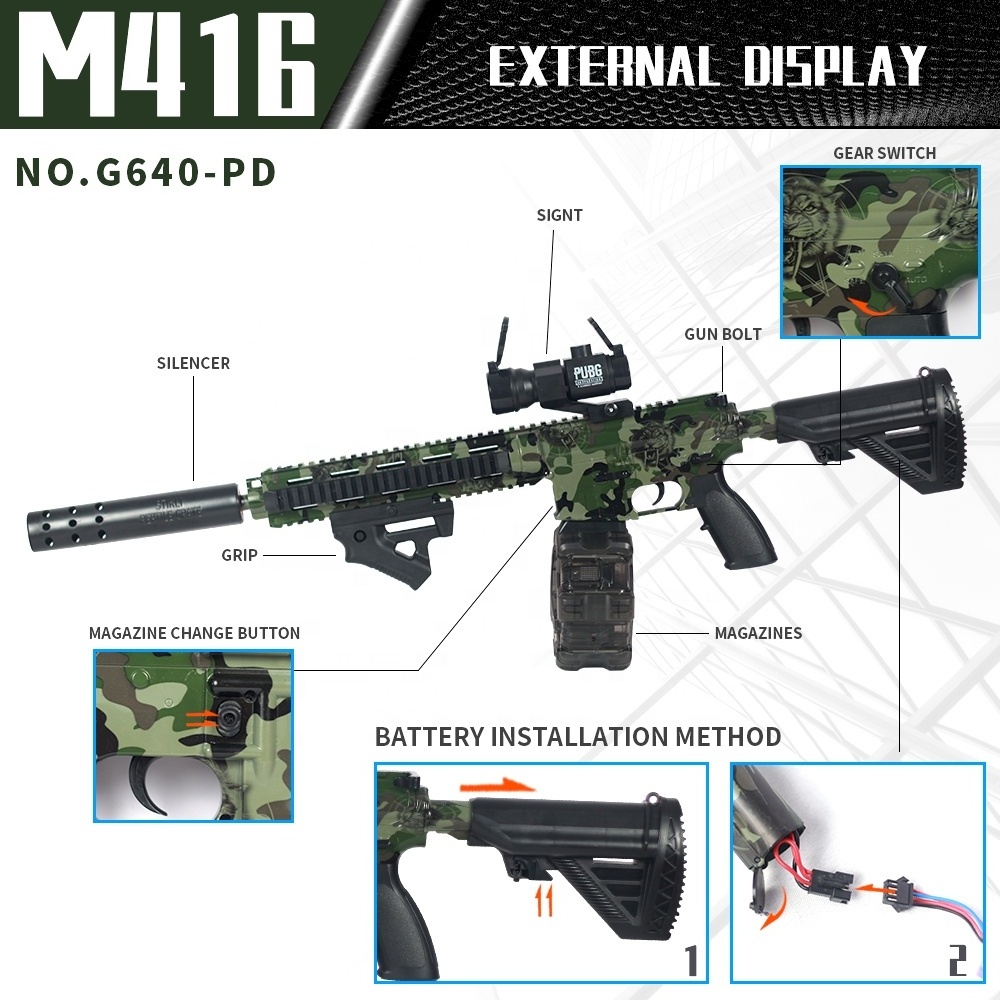 Outdoor Toys Airsoft Gun pistol M416 Metal Gel Gun Blaster Glow In The Dark Red Dot Drum And Laser Toy Guns