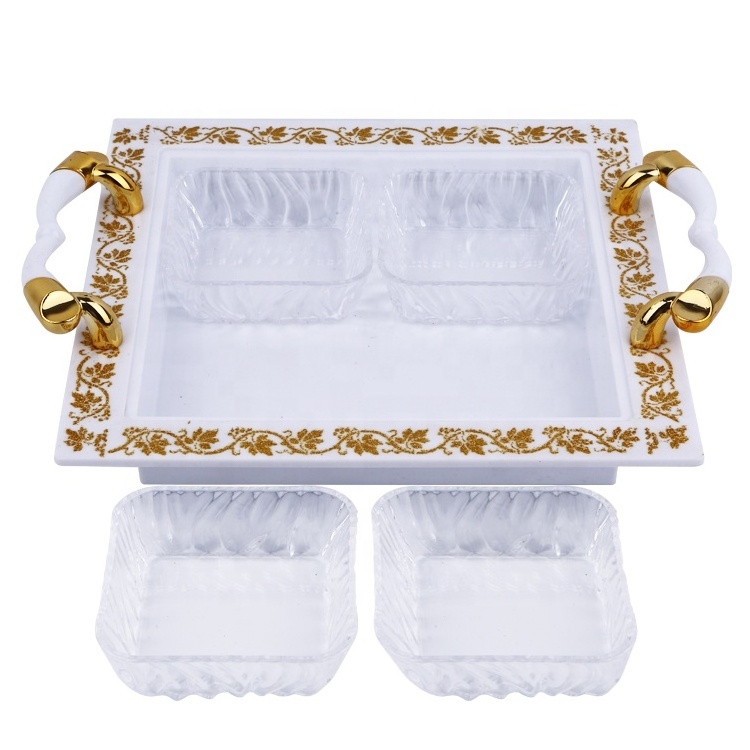 Custom Rack Refreshment Plate hotel home Party Supplies 4 Grids Acrylic Square Snack Plate Fruit Bread Food Serving Trays