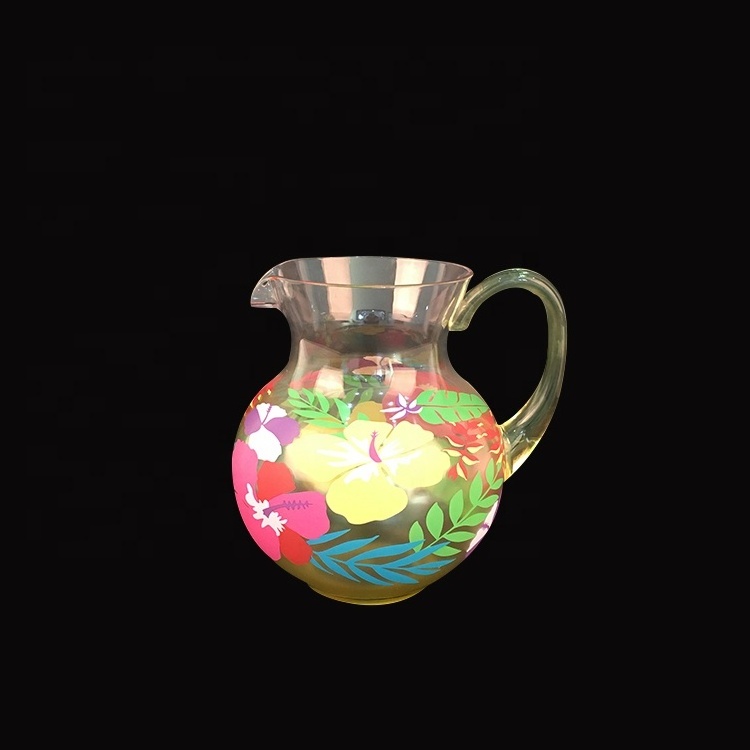 Custom Flower Printing 1.8l Plastic Bottle Milk Juice Tea Transparent Clear Acrylic Big Belly Kettle For Tea With Handle