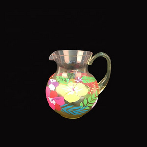 Custom Flower Printing 1.8l Plastic Bottle Milk Juice Tea Transparent Clear Acrylic Big Belly Kettle For Tea With Handle