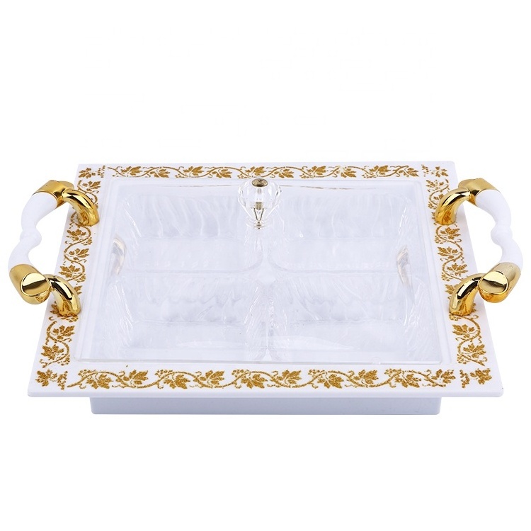 Custom Rack Refreshment Plate hotel home Party Supplies 4 Grids Acrylic Square Snack Plate Fruit Bread Food Serving Trays