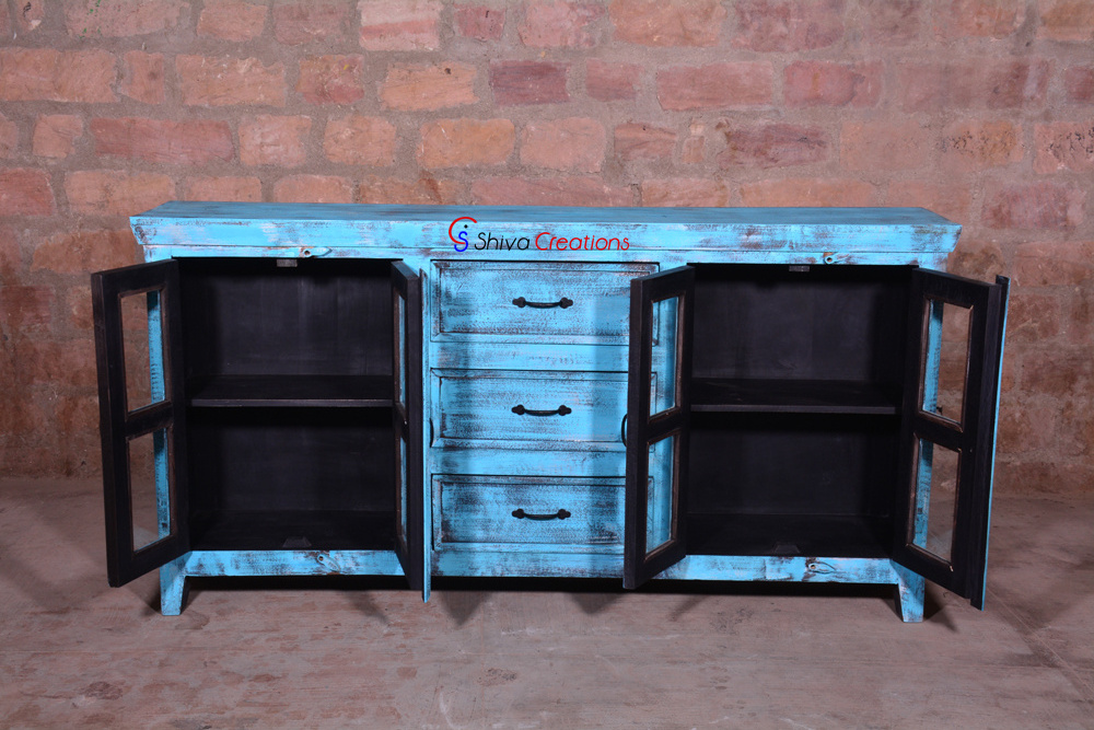 Jodhpur vintage style distress finish solid mango wooden cabinet