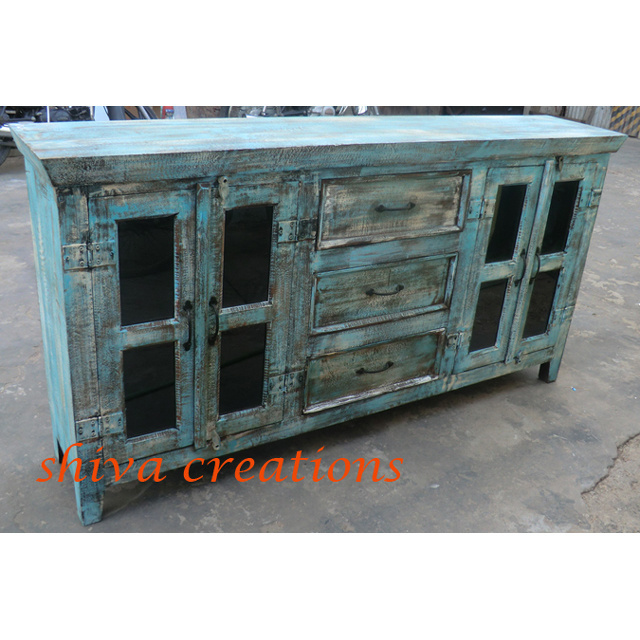 Jodhpur vintage style distress finish solid mango wooden cabinet