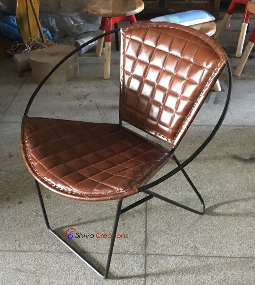 Jodhpur Industrial Vintage Iron Metal Leather Lounge Chair Furniture