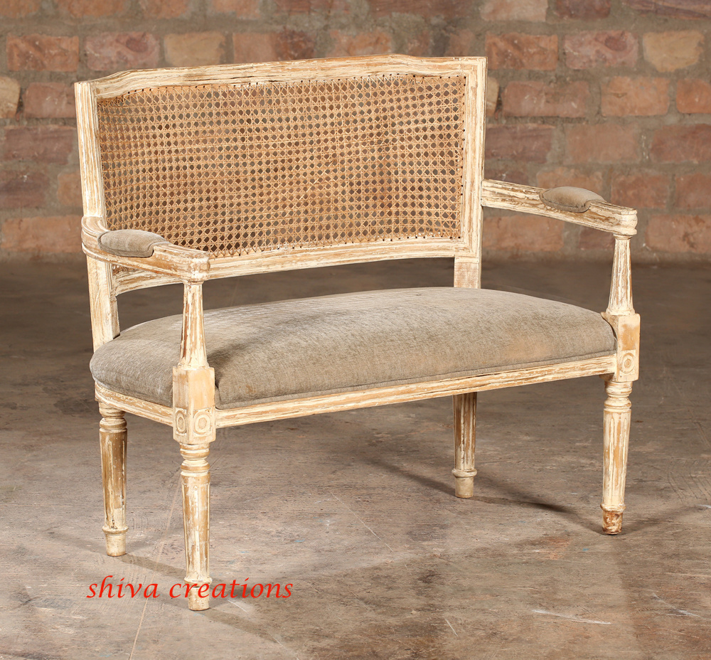 French Country Vintage Antique Cane Back Settee Sofa