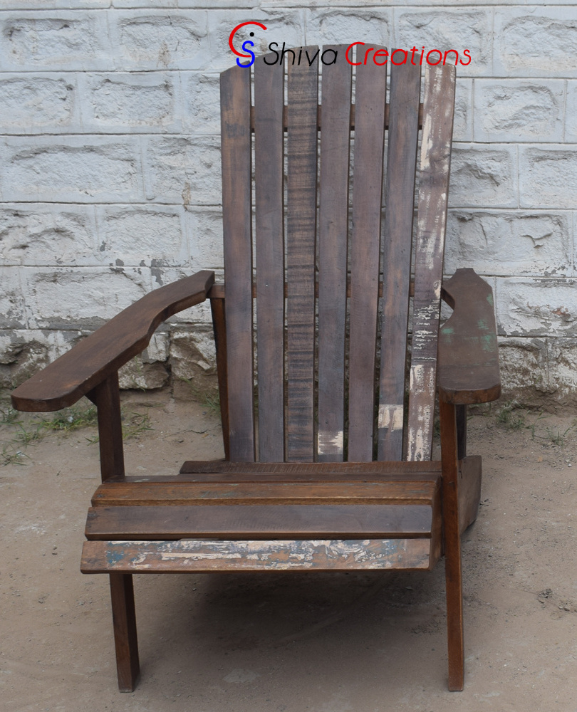 Indian Reclaimed Recycled Wood Reclining Adirondack Chair