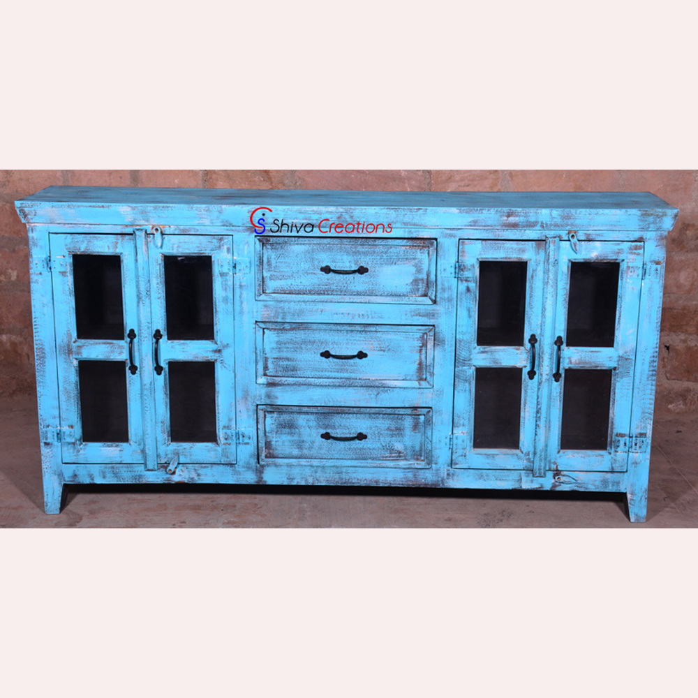 Jodhpur vintage style distress finish solid mango wooden cabinet