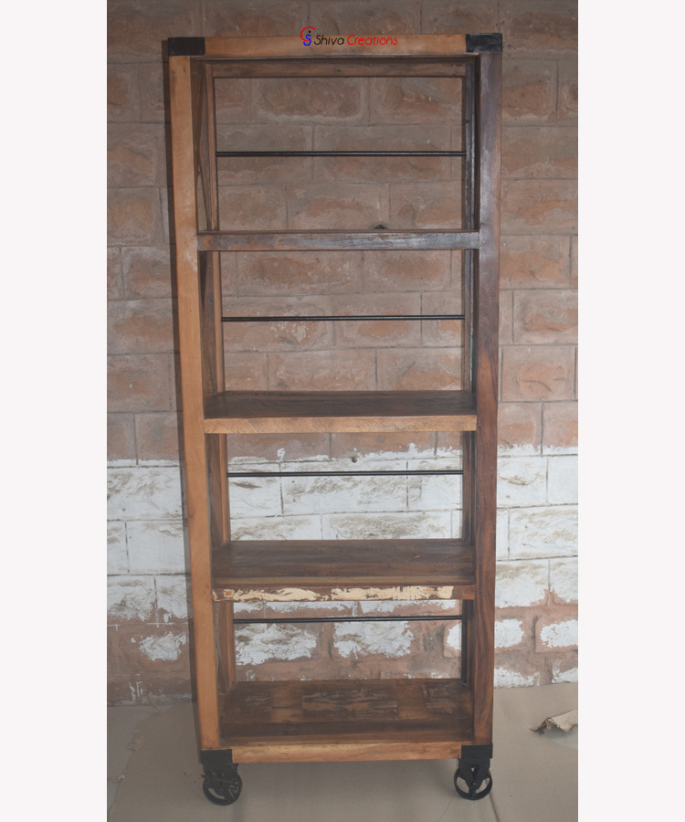 Home Office Rustic Reclaimed Wood 5 Tier Book Shelf case Display Rack