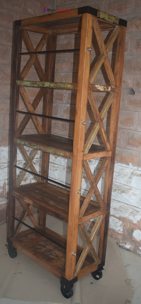 Home Office Rustic Reclaimed Wood 5 Tier Book Shelf case Display Rack