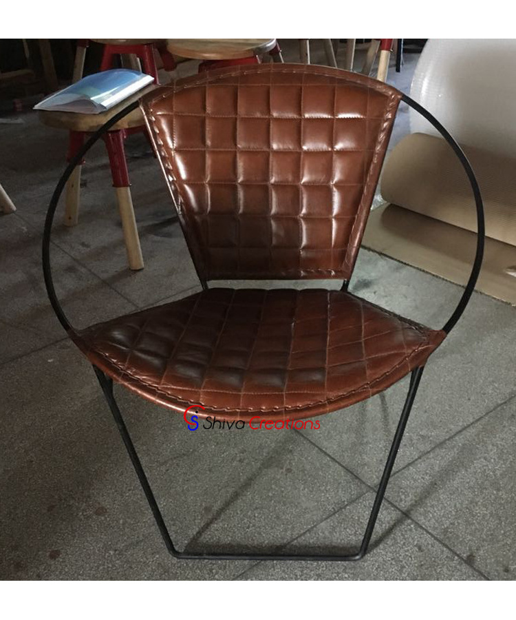 Jodhpur Industrial Vintage Iron Metal Leather Lounge Chair Furniture