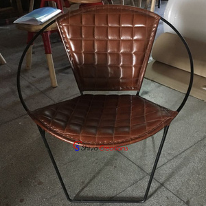 Jodhpur Industrial Vintage Iron Metal Leather Lounge Chair Furniture