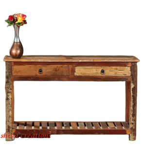 Rustic Living Room Furniture 2 Drawers Distressed Recycled Wood Entry Way Console Table