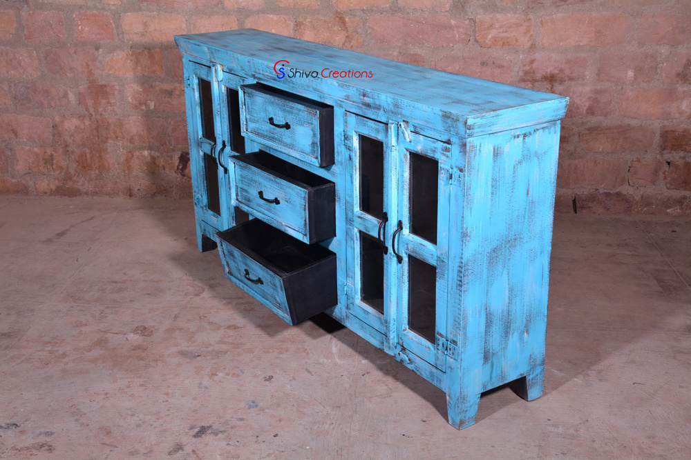 Jodhpur vintage style distress finish solid mango wooden cabinet