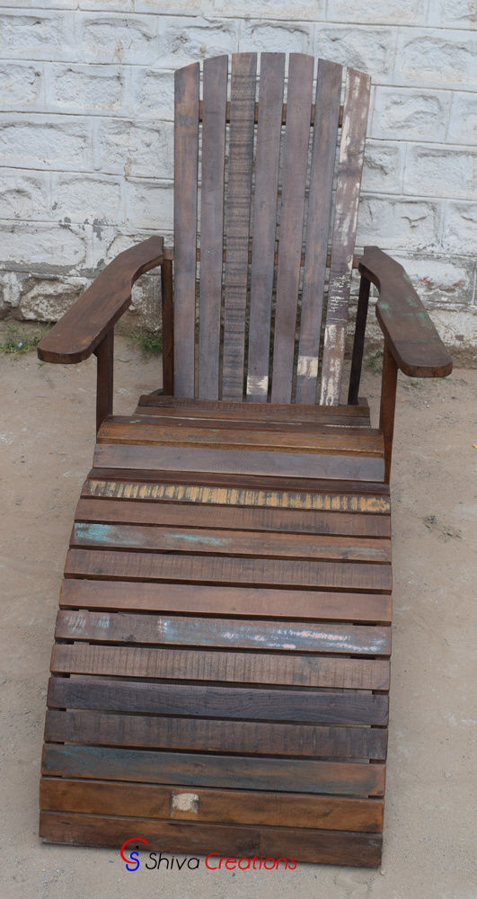 Indian Reclaimed Recycled Wood Reclining Adirondack Chair