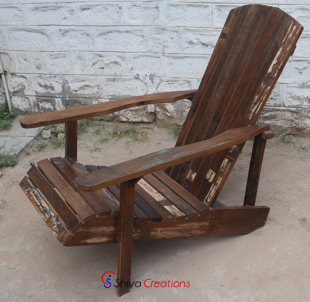 Indian Reclaimed Recycled Wood Reclining Adirondack Chair