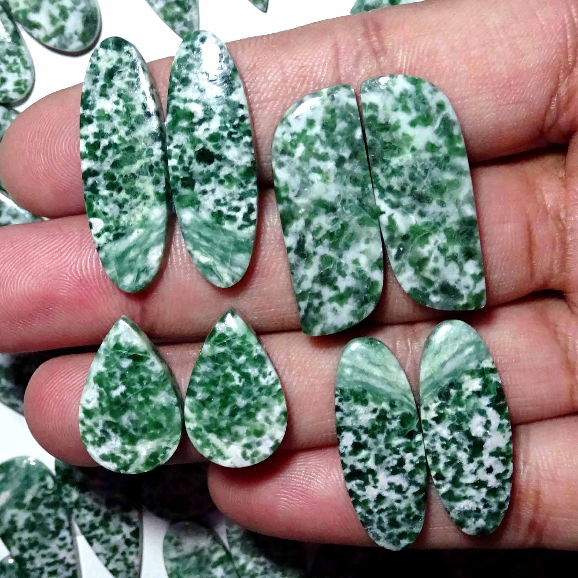 Top Quality Green Dot Jade Agate Pairs for Earring Gemstone Pair for Earring Green Dot Jade Agate Cabochon Pair for Earring