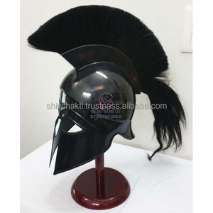 Halloween Repro Wearable Medieval Greek Corinthian Armour Helmet With Metal Crafts Black Plume & in Black Antique Finished