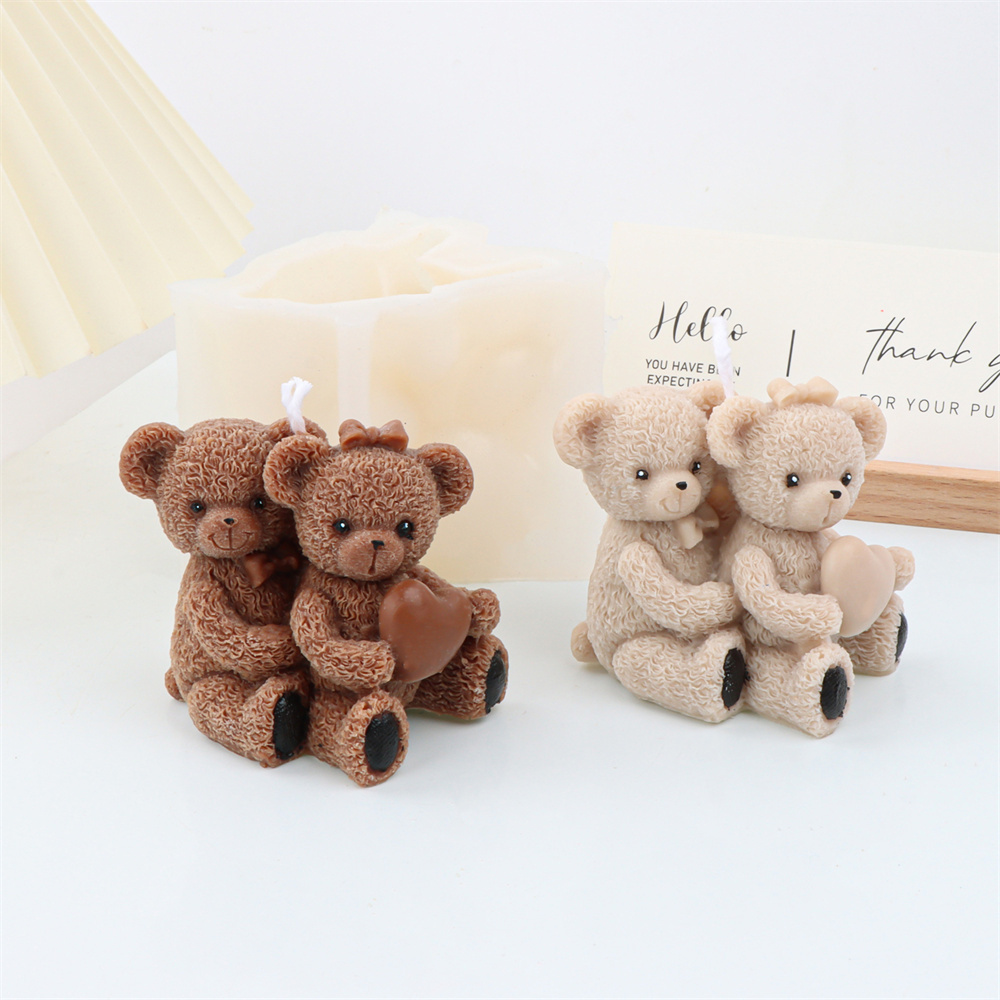 Make Cute DIY Silicone Brown Bear Candle Mold Teddy Bear Scented Soap Mold 3D Lovers Hug Bear Shape Candle Making Supplies