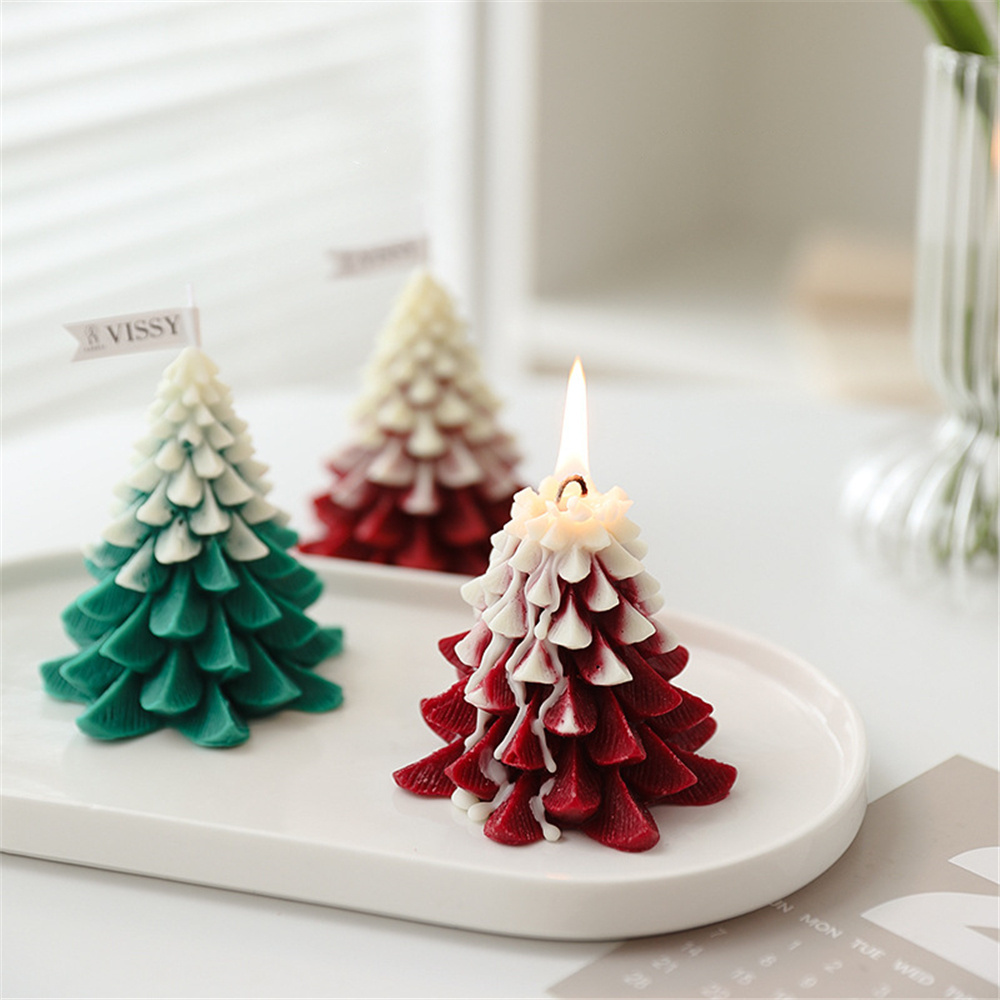 7 Colors Christmas Tree Shape Candle Tealight Beewax Handmade Delicate Aroma Trees Candles for Xmas Home Decoration Gifts