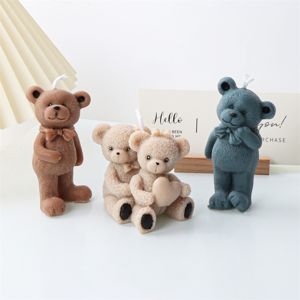 Make Cute DIY Silicone Brown Bear Candle Mold Teddy Bear Scented Soap Mold 3D Lovers Hug Bear Shape Candle Making Supplies